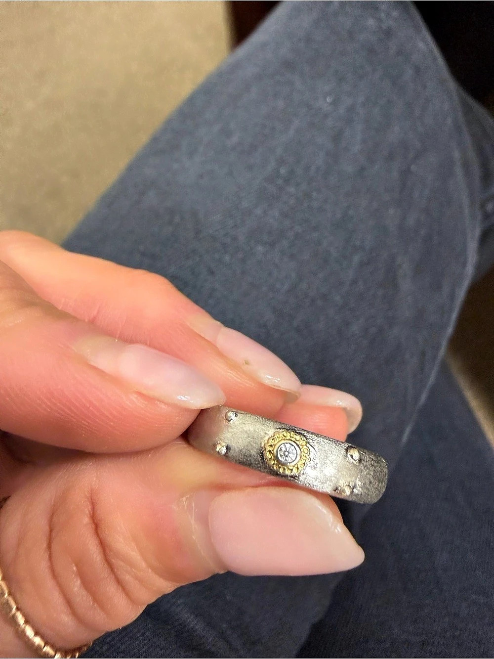 925 Sterling Silver & Gold Open Ring Sz 8